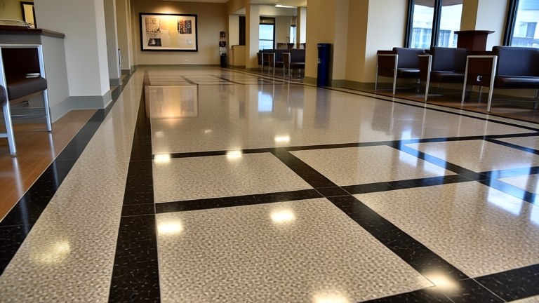 Polished terrazzo lobby floor with divider detailing